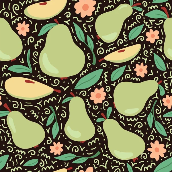 Cartoon style green pear seamless pattern. Векторная иллюстрация — стоковый вектор