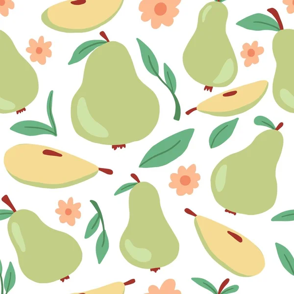 Cartoon style green pear seamless pattern. Векторная иллюстрация — стоковый вектор