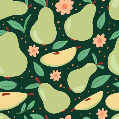 Çizgi film tarzı yeşil armut pürüzsüz desen. Vektör illüstrasyonu