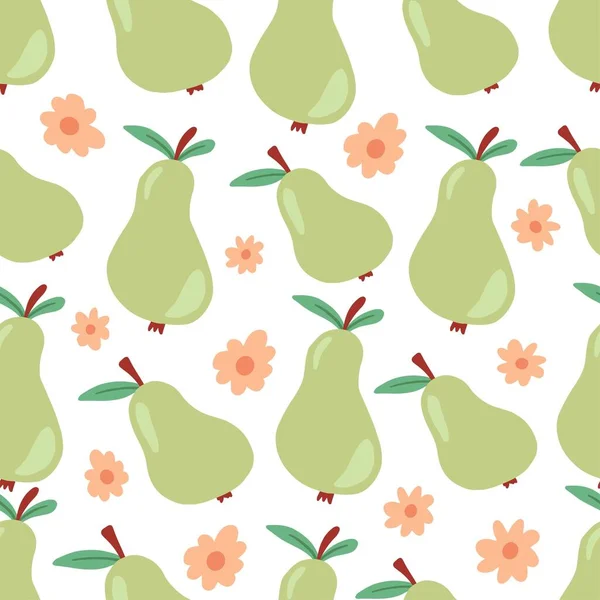 Cartoon style green pear seamless pattern. Векторная иллюстрация — стоковый вектор