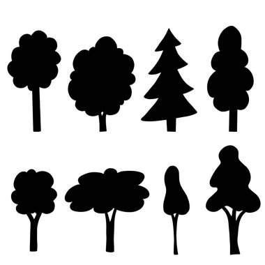 Çizgi film ağacı seti. Vektör illüstrasyonu.