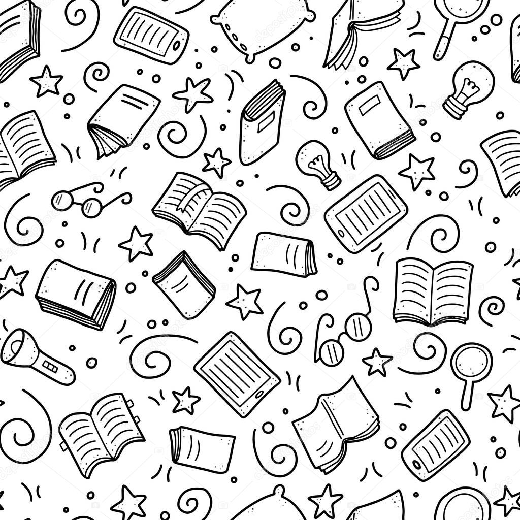 Seamless pattern of hand drawn book. Doodle style vector illustration.