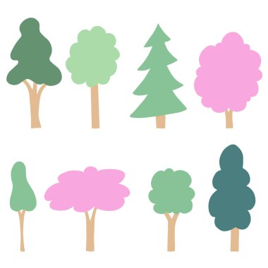 Çizgi film ağacı seti. Vektör illüstrasyonu.