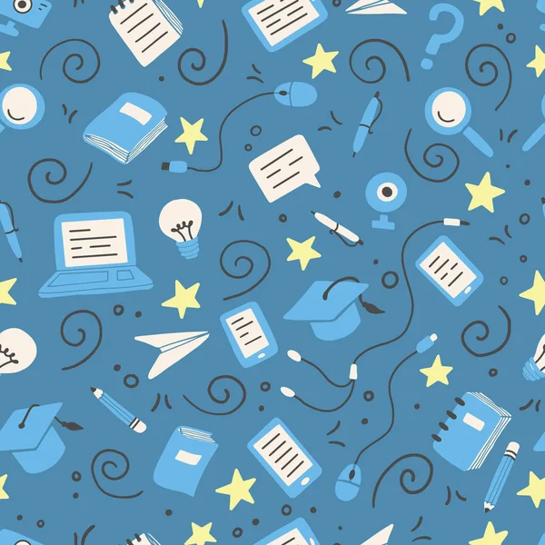 Çevrimiçi eğitim unsurlarının elle çizilmiş kusursuz modeli. Vektör.