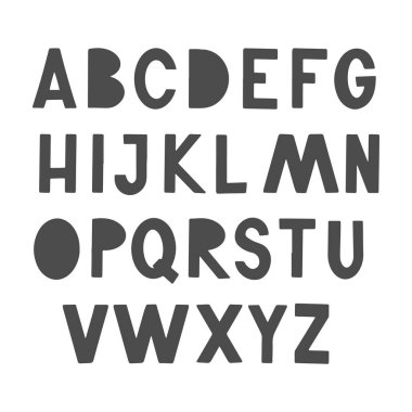 Çocuk tasarımı için alfabe karakter kümesi.