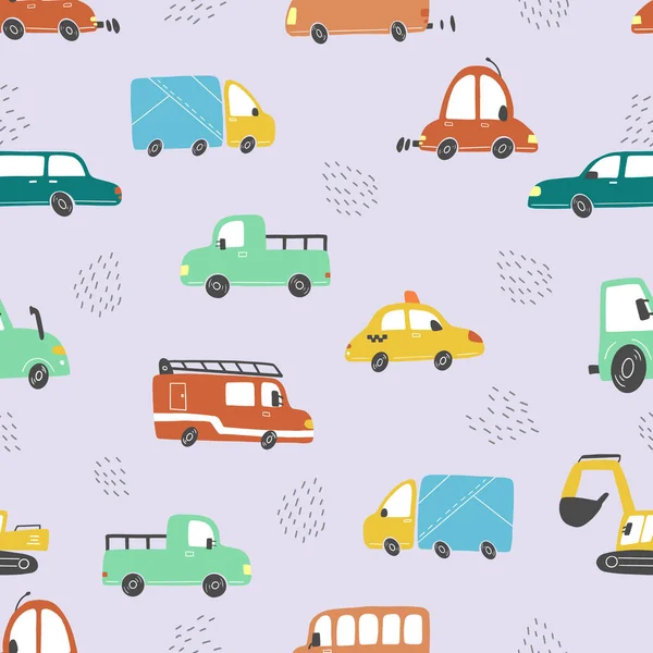 Naadloos patroon van cartoon stijl baby auto 's. Vectorillustratie. — Stockvector