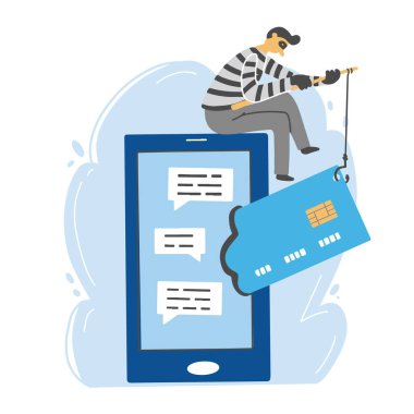 Çevrimiçi dolandırıcı, siber hacker konsepti. Vektör illüstrasyonu.
