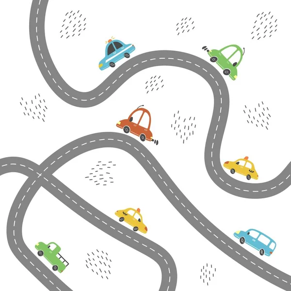 Dzieci miasto mapa transportu i drogi. Ilustracja wektora. — Wektor stockowy