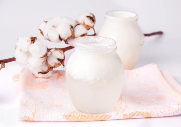 Masa Para Queso Requesón Productos Fermentados Sobre Fondo Blanco — Foto de Stock