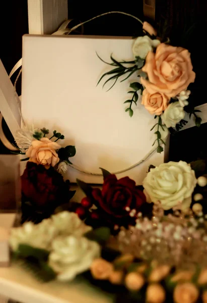 white wedding plate with a ready place for text decorated with flowers