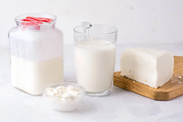 Молочные Продукты Белом Фоне Сельский — стоковое фото