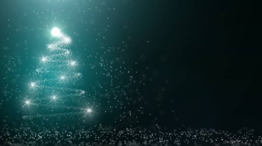 Soğuk kış Noel Baba festivali için Uzay Hareketi Noel ağacını kopyala. Kutlamayı siyah arka plan örtüsü ve lüks altınla, yeşil temalı beyaz parlayan yıldız ve kar tanecikleriyle kutla.