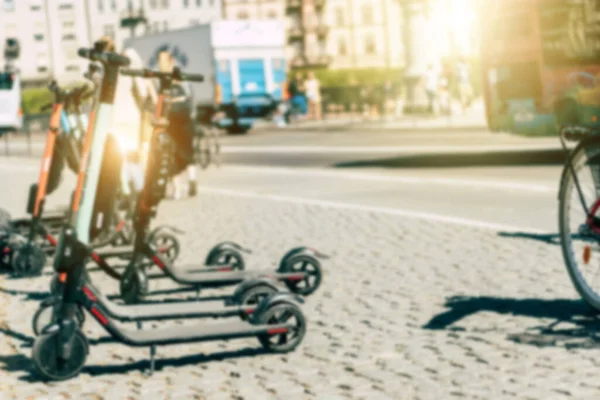 Contexte Partage Scooter Électrique Stationné Sur Trottoir Lumière Soleil Été — Photo