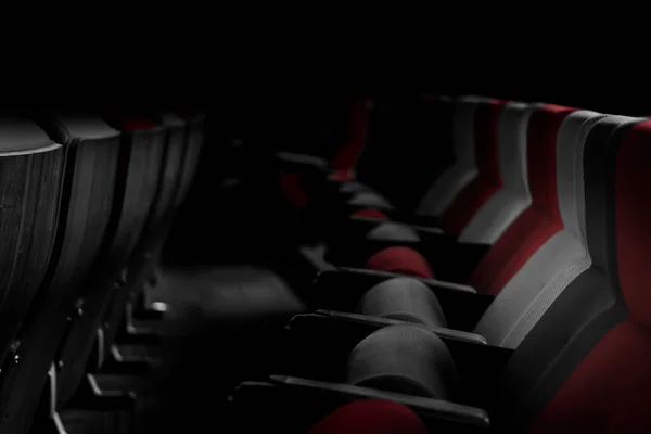 Fondo Del Auditorio Cine Vacío Cine Cine Con Asientos Rojos — Foto de Stock