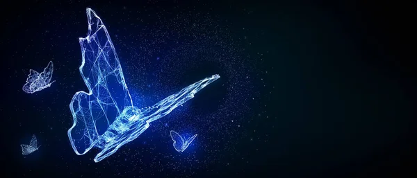 Soyut kelebek 3D illüstrasyon dijital yenilik fütüristik teknoloji evrim kavramını Coronavirüs krizinden sonra yeni normal bir hale getiriyor dünya hayatı değişiyor strateji liderliğini alt üst ediyor
