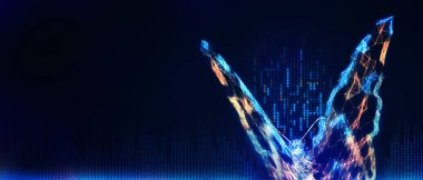 Soyut kelebek 3D illüstrasyon dijital yenilik fütüristik teknoloji evrim kavramını Coronavirüs krizinden sonra yeni normal bir hale getiriyor dünya hayatı değişiyor strateji liderliğini alt üst ediyor