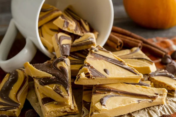 Pumpkin Spice och choklad virvlade Bark godis — Stockfoto