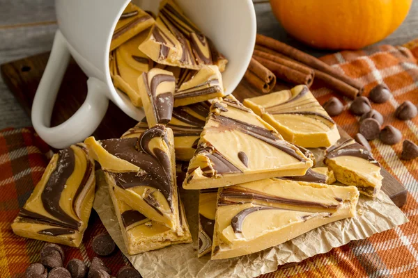 Pumpkin Spice och choklad virvlade Bark godis — Stockfoto