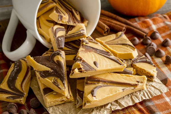 Pumpkin Spice och choklad virvlade Bark godis — Stockfoto