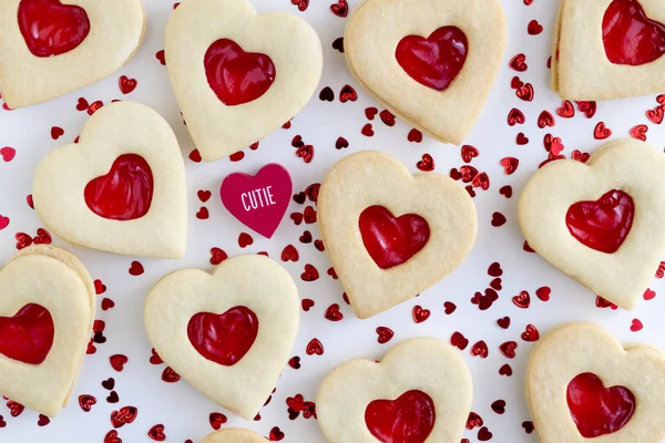Heart shaped jam filled sugar cookies — Stock Photo, Image