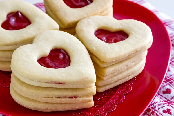 Heart shaped jam filled sugar cookies — Stock Photo, Image