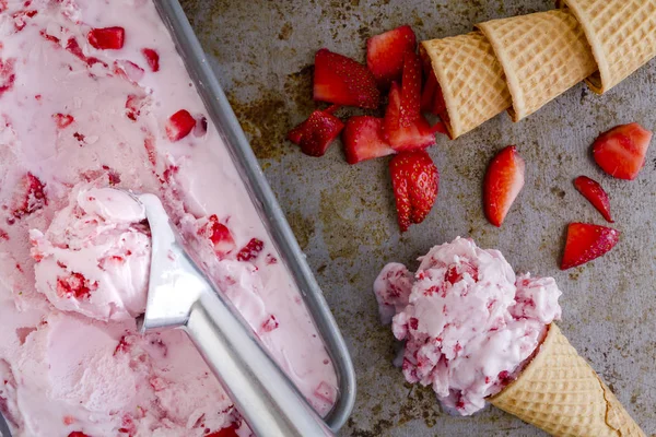 Fresh homemade strawberry ice cream