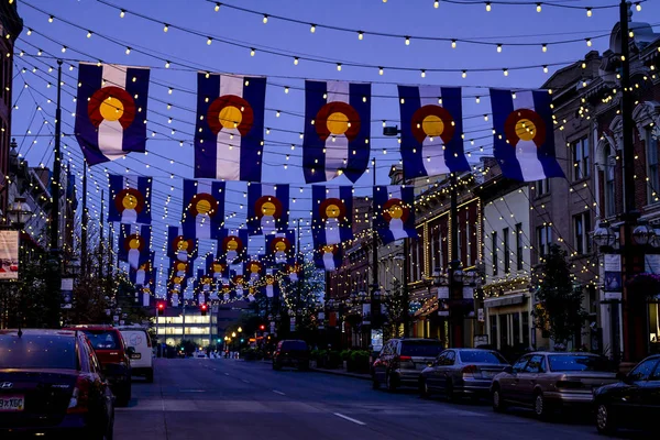 Colorado flagi na placu Larimer Denver — Zdjęcie stockowe