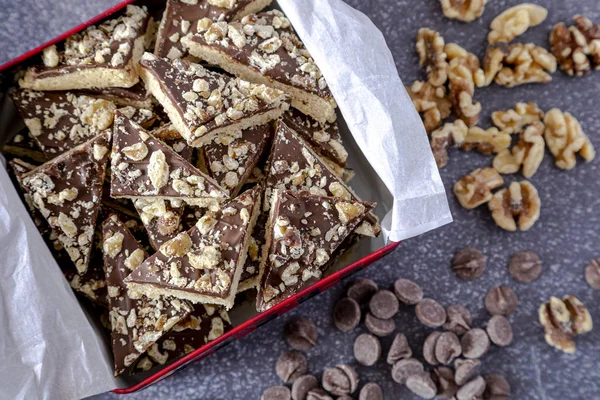 Holiday cookie gift of shortbread with chocolate and walnuts — 스톡 사진
