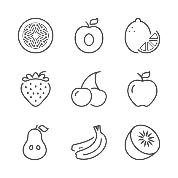 Ícones de linha fina de frutas básicas 1 — Vetor de Stock