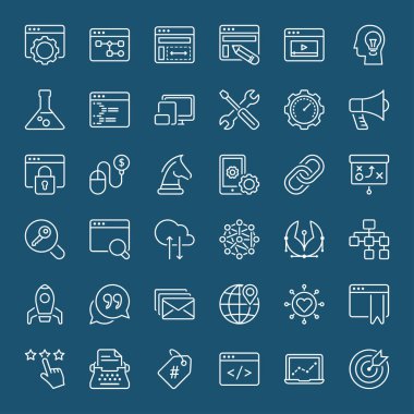 SEO ve web geliştirme beyaz çizgi Iconset