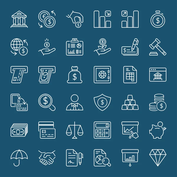 Financiar iconset de línea delgada blanca — Archivo Imágenes Vectoriales