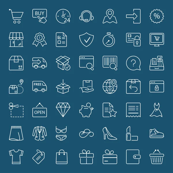 Shopping och frakt vit tunn linje iconset — Stock vektor