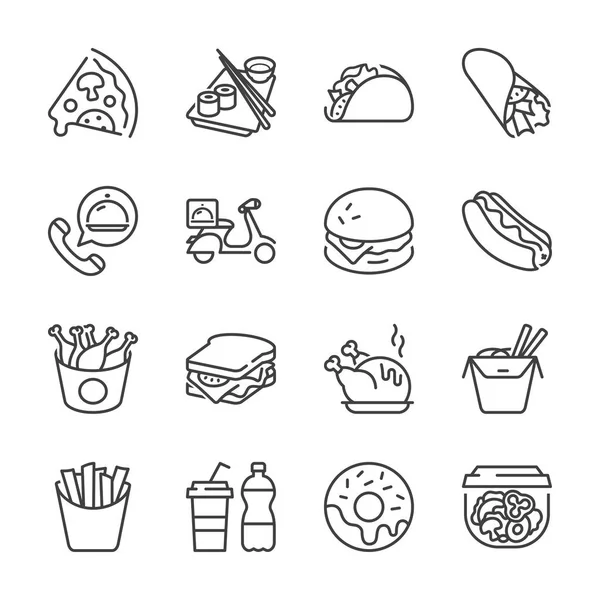 Iconos de línea de comida rápida — Archivo Imágenes Vectoriales