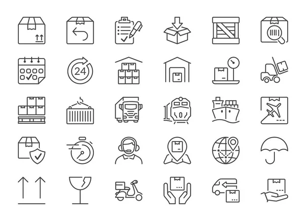 Delivery and logistics thin line icons — Stock Vector