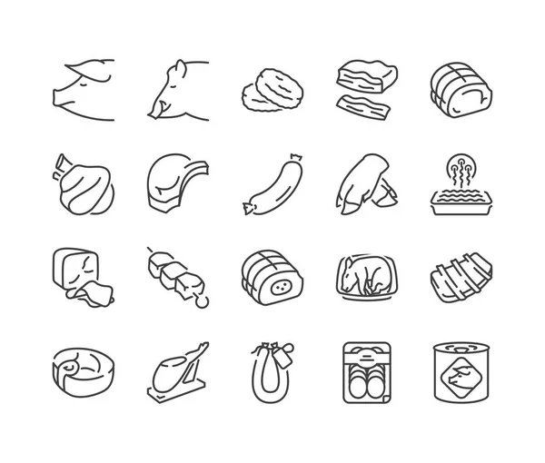 Carne de cerdo iconos de línea delgada — Vector de stock