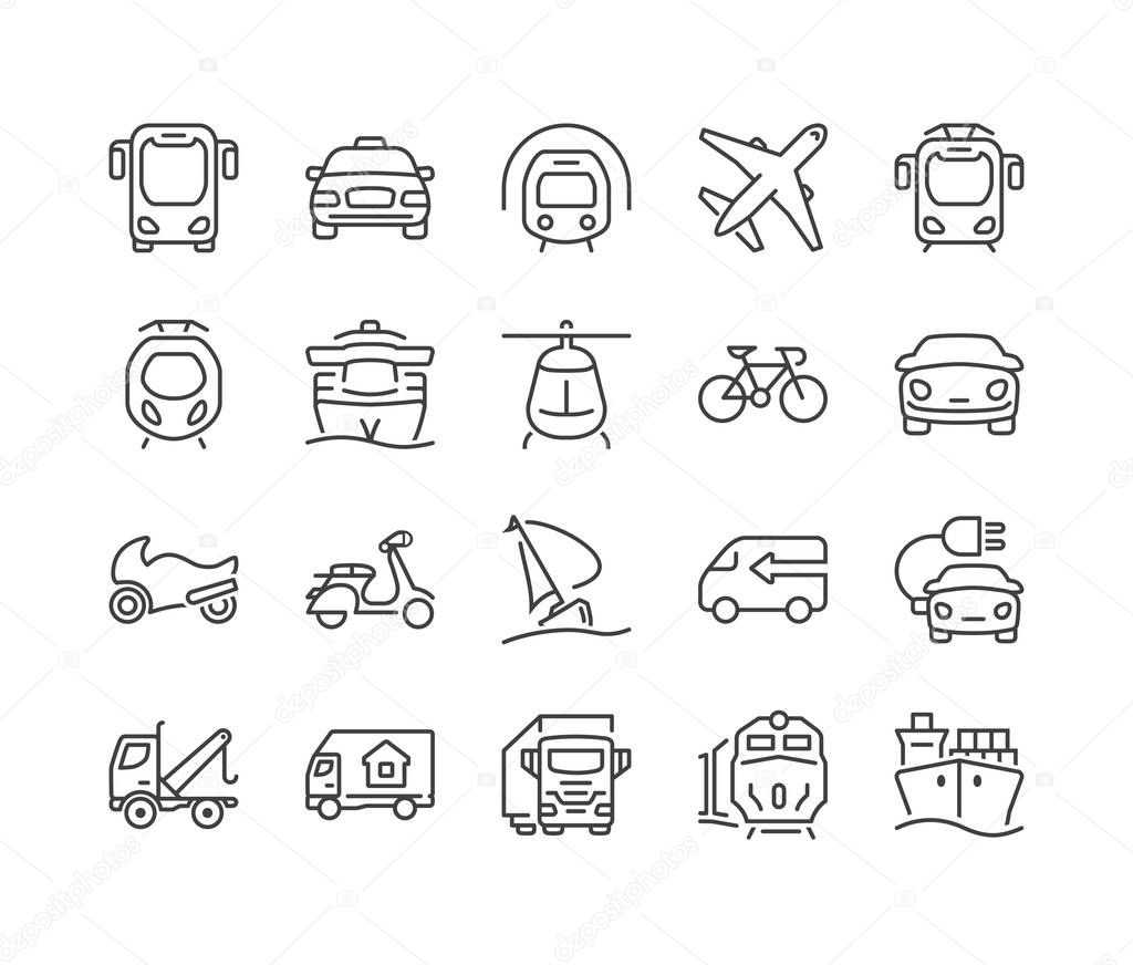 public and private transportation thin line icons