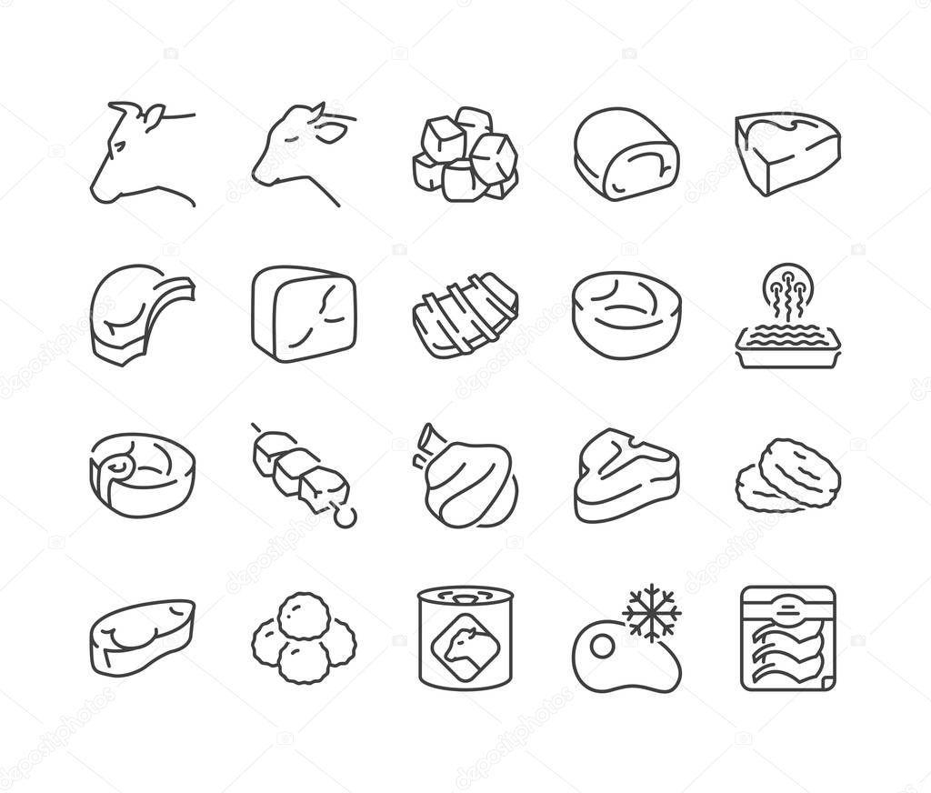 cow and veal meats thin line icons