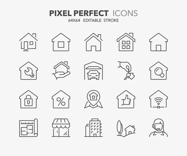 Immobilier et maisons lignes minces icônes 1 — Image vectorielle