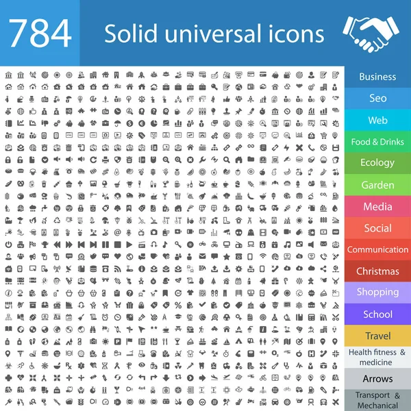 784 icone universali solide — Vettoriale Stock