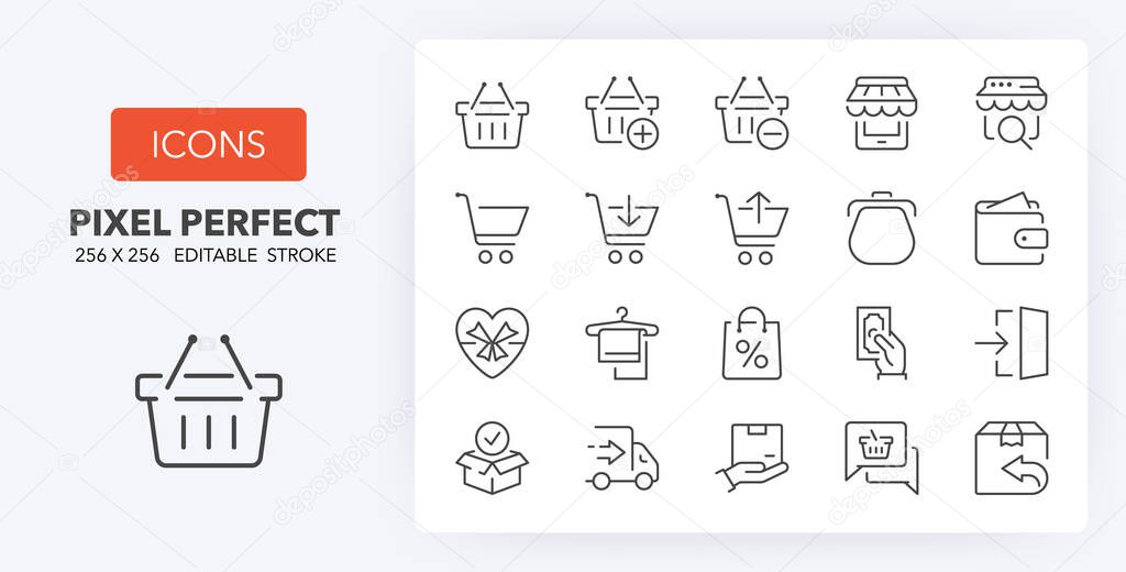 e-commerce and shopping thin line icon set (3/3). Outline symbol collection. Editable vector stroke. 256x256 Pixel Perfect scalable to 128px, 64px...