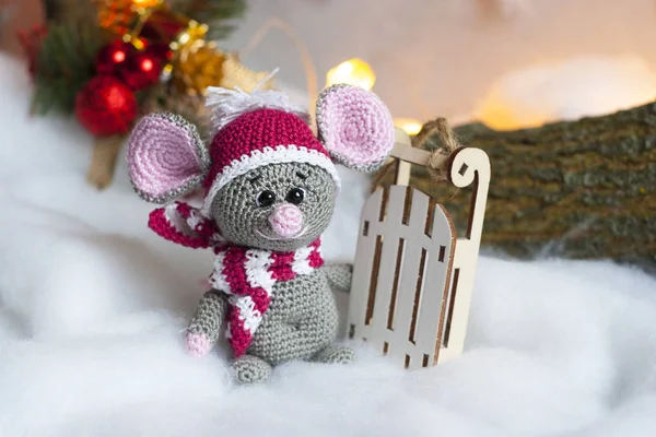 crochet mouse and sledge. Christmas decor