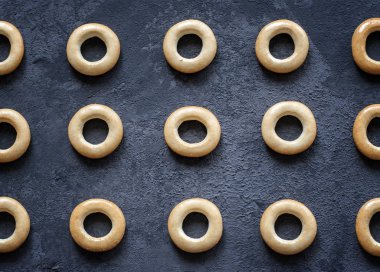 Bagels on a dark background. Russian sushki or baranki