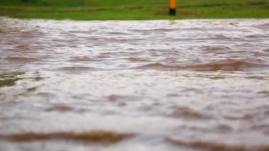 Bir su birikintisi arka planda insanlar yürümek