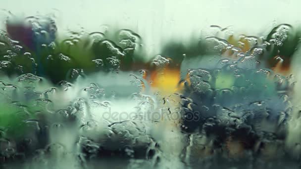 De regen druppels op het glas — Stockvideo