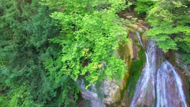 AERIAL VIEW. Scenery Of Beautiful Full-Flowing Waterfall Dzhur Dzhur in Crimea — Stock Video