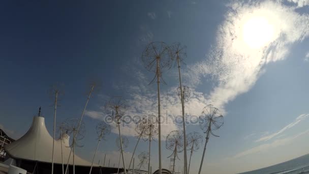 Gros pissenlits métalliques futuristes sur la plage à Kazantip — Video