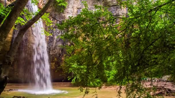 A cachoeira está fervendo, as árvores estão balançando no vento — Vídeo de Stock