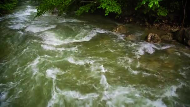 Mountainous high river flow. Slow motion. — Stock Video