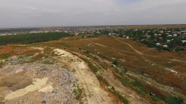 Village near a municipal landfill. birds-eye view. — Stock Video