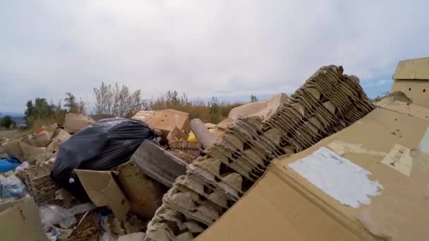 Boîtes en carton se trouvent à côté de la route. Mouvement lent . — Video